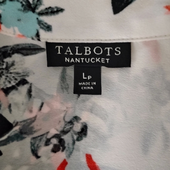 Talbots Nantucket Floral Crepe Button Up Blouse Turquoise Floral Size Lg Petite - Picture 12 of 15